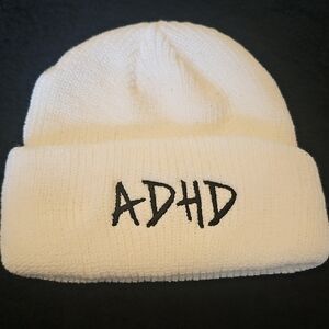 White With Black embroidered ADHD BEANIE-Joyner Lucas 2020